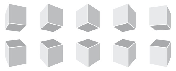 Cube icon set with perspective a cube. Vector illustration. Isolated on white background