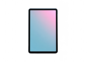 black tablet with a pastel blue and pink screen, on a white background, png, transparent