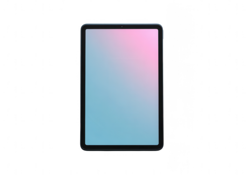 black tablet with a pastel blue and pink screen, on a white background, png, transparent