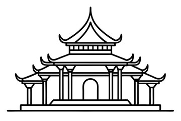 Minimalist Sketch of Thai Style Temple Pavilion Structure