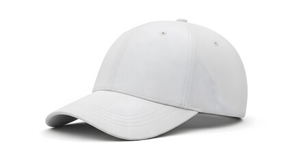Fototapeta premium White Baseball Cap with Curved Brim and Ventilation Eyelets on Plain Background