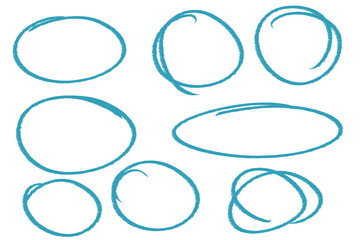 Set of teal, dark blue, dark turquoise, circles for note-taking, annotations, presentations etc. Collection of circles with transparent png background 