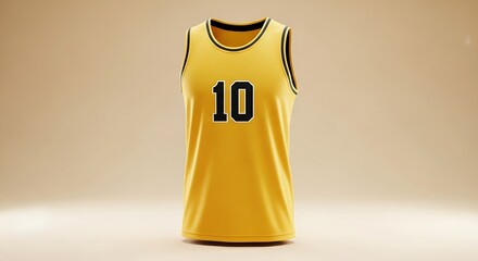 Crisp studio shot of a bright yellow basketball jersey with the number ten.