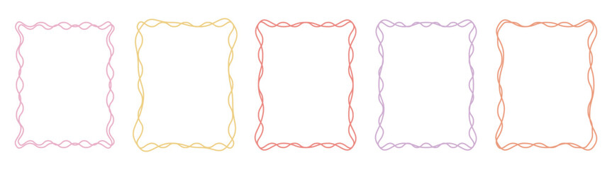 Set of Zigzag thin line frame. Vintage squiggle borders. Hand drawn frame for menu, wedding invitation, coastal party. Italian ornament border design.