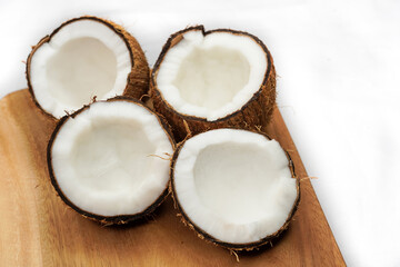 Coconut half, coconut slice and Coconut halves collection, isolated on white background.