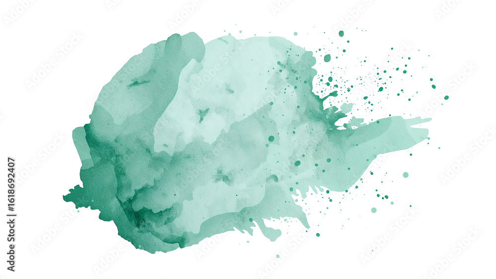 Poster teal watercolor blob explosion on a transparent field provides artistic splash element for