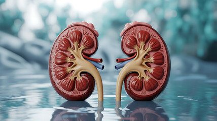 Detailed 3d rendering of a human kidney cross section