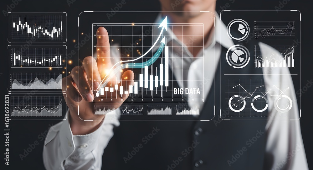 Poster analyzing big data with interactive charts and graphs for business intelligence dashboards and repor