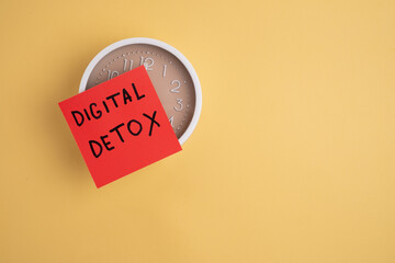 Technology concept - words of digital detox digital gadgets. Concept of social media addiction....