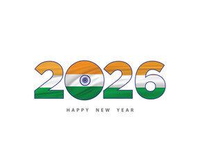 Happy New Year 2026 Indian Flag Typography logo vector illustration. It can be used for a calendar or social media post in India, isolated on a white background.