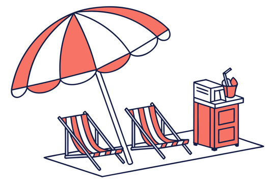 Umbrella shade area designated for tired swimmers to rest and rehydrate supporting Drowning prevention, modern flat illustration style