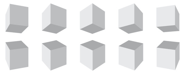 Cube icon set with perspective a cube. Vector illustration. Isolated on white background