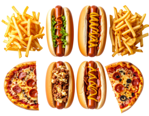  Isolated Collection of Classic Processed Foods with Clean Shadows, Floating Style on White Background – PNG – AI Generated
