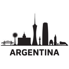 Obraz premium Vector Argentina skyline. Travel Argentina famous landmarks. Business and tourism concept for presentation, banner, web site. Vector black silhouette. with white background