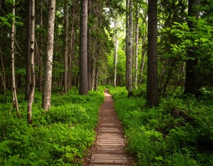 Obraz premium Lush forest path winding through trees