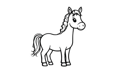 Fototapeta premium Adorable Cartoon Pony Drawing – Cute Horse Illustration for Kids’ Books, Stickers, and Fantasy Characters