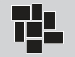 Asymmetrical photos collage. Photo frames realistic. Empty white photos frame vintage with adhesive tapes. collage art. Comics page grid layout abstract photo frames. vector illustration. 
