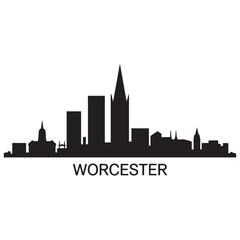 Naklejka premium Worcester skyline silhouette. Black Worcester city. Vector black silhouette. with white background
