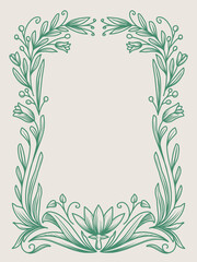Vintage floral frame or cover. Botanic design elements in lineart and classic style, leaves branches and blooming print for poster, social media and packaging
or greeting card.
