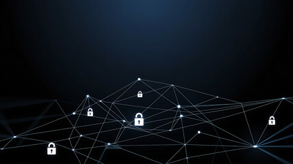 Digital network security with glowing padlock icons and abstract connections