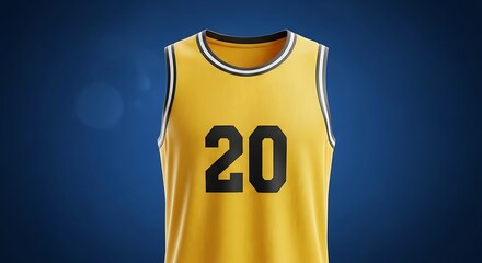 Vibrant yellow basketball jersey with the number twenty displayed prominently in black.