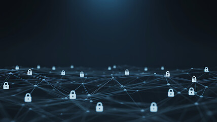 Digital network with glowing locks representing cybersecurity and data protection