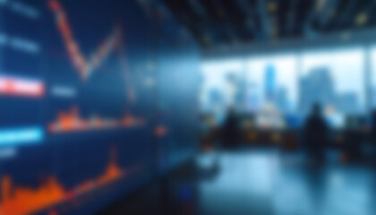 Blurred stock market data display overlooking a city view. Perfect background for financial presentations, websites, or articles. Blurred stock market data with a cityscape. Ideal for finance concepts