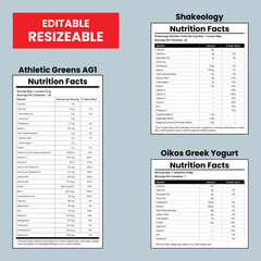 nutrition facts, editable label, supplement facts, beverage label, electrolyte drink, calorie chart, food packaging, diet info, vector 