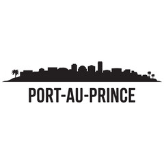 Fototapeta premium Port-au-Prince skyline horizontal banner. Port-au-Prince, Haiti. Vector template for your design. Vector black silhouette. with white background