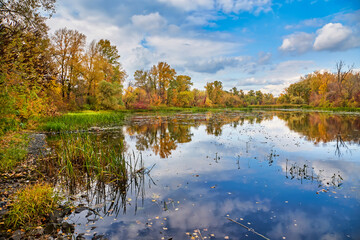 Autumn River Landscape with Colorful Reflections