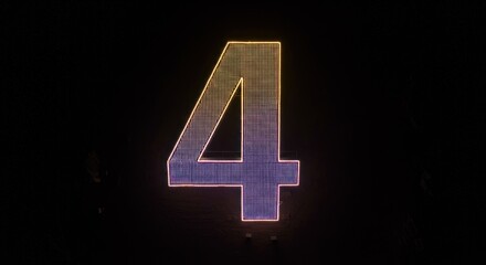 Illuminated number four against a dark background, glowing with gradient colors.