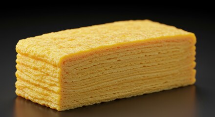 Fototapeta premium Tamagoyaki Layers: Japanese Omelette Stack on Dark Background, Culinary Art