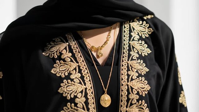Black embroidered abaya with gold details