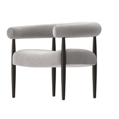 Modern Light Grey Fabric Armchair, Rounded Cylindrical Design, Low Angle Perspective 3D Render