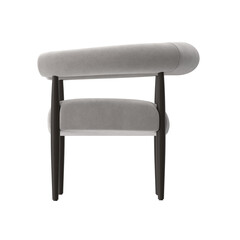 Modern Light Grey Fabric Armchair, Rounded Cylindrical Design, Side View 3D Render