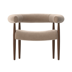 Modern Beige Fabric Armchair, Rounded Cylindrical Design, Front View 3D Render