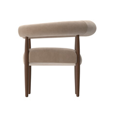 Modern Beige Fabric Armchair, Rounded Cylindrical Design, Side View 3D Render