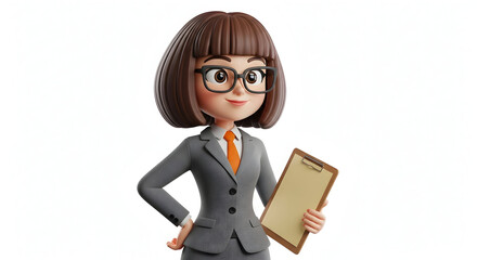 Confident Businesswoman 3D Cartoon Character Illustration