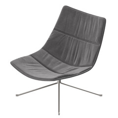 Modern Grey Velvet Lounge Chair, Chrome Swivel Base, Angled Perspective 3D Render, Futuristic