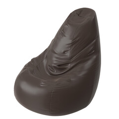 Modern Brown Leather Bean Bag Chair, Angled Perspective 3D Render, Comfortable Design