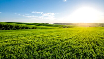 Fototapeta premium Lush green field at sunset