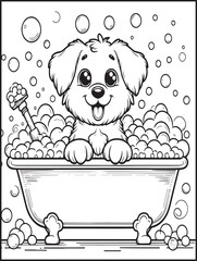 Printable Coloring page: Animal-themed coloring page: Dog coloring page: Funny dog taking a shower