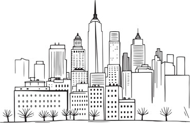 Obraz premium City landscape. Different buildings on street, outline cityscape hand sketch, flat houses. Hand drawn vector illustration