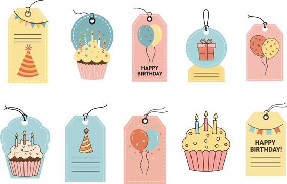 Birthday Gift Tag Vector Set .

