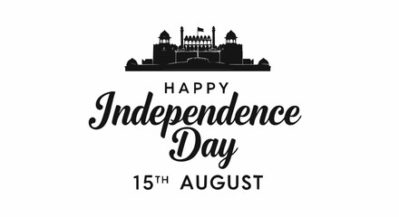 Happy Indian Independence Day, August 15th, Red Fort Silhouette Vector Illustration