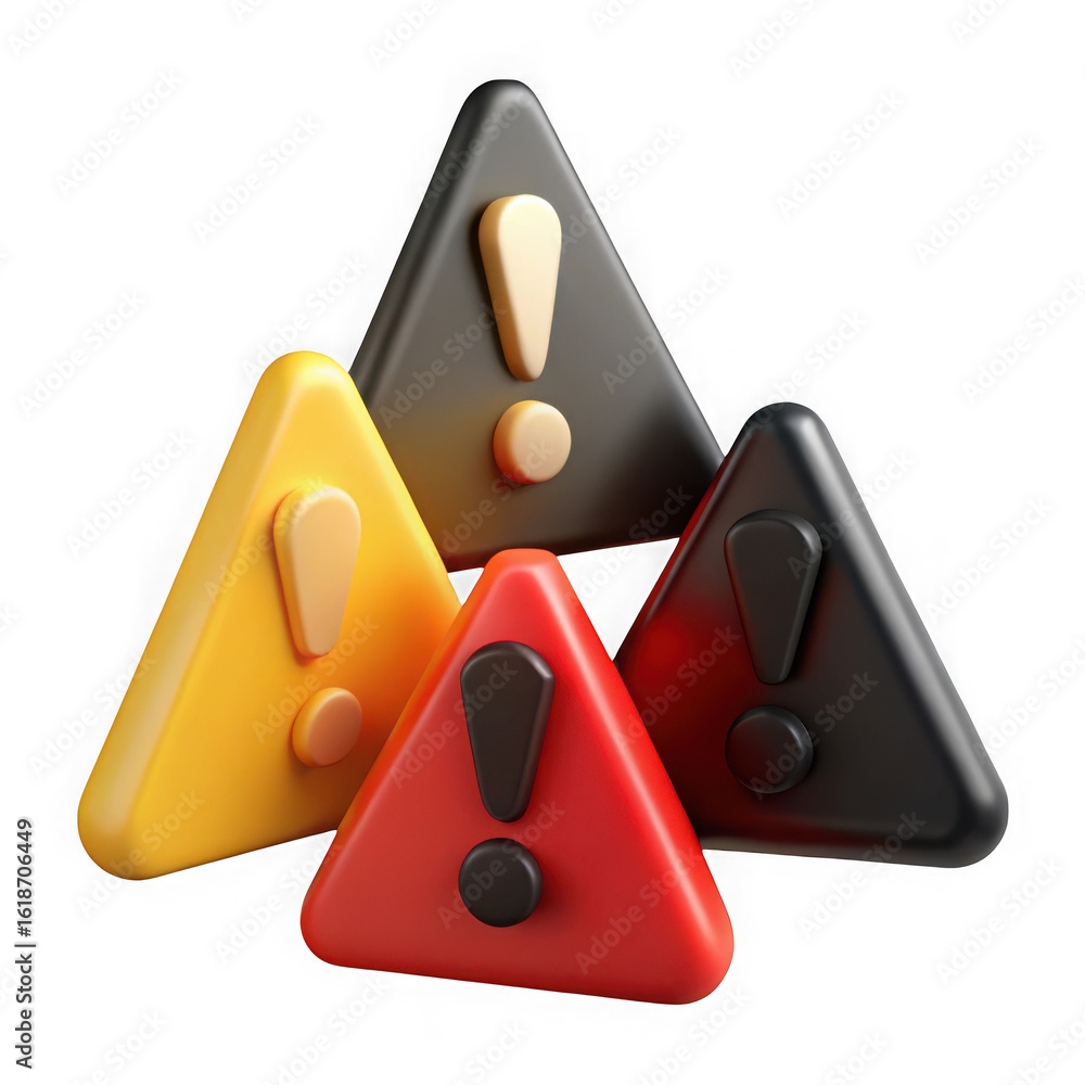 Aufkleber multiple 3d warning signs with exclamation marks isolated on transparent background