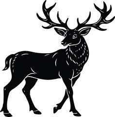 majestic deer silhouette with large antlers standing in profile wildlife illustration