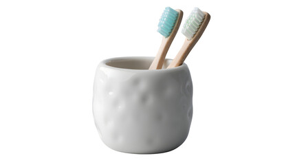Toothbrushes in Ceramic Holder, isolated on transparent background