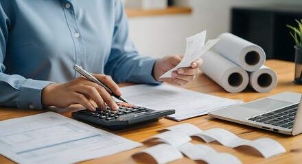 Accounting and bookkeeping services: woman calculating finances