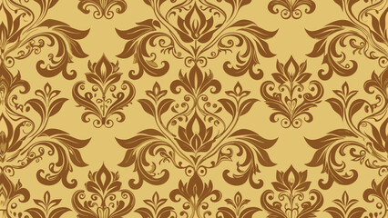 Seamless brown damask floral pattern on a beige background vector